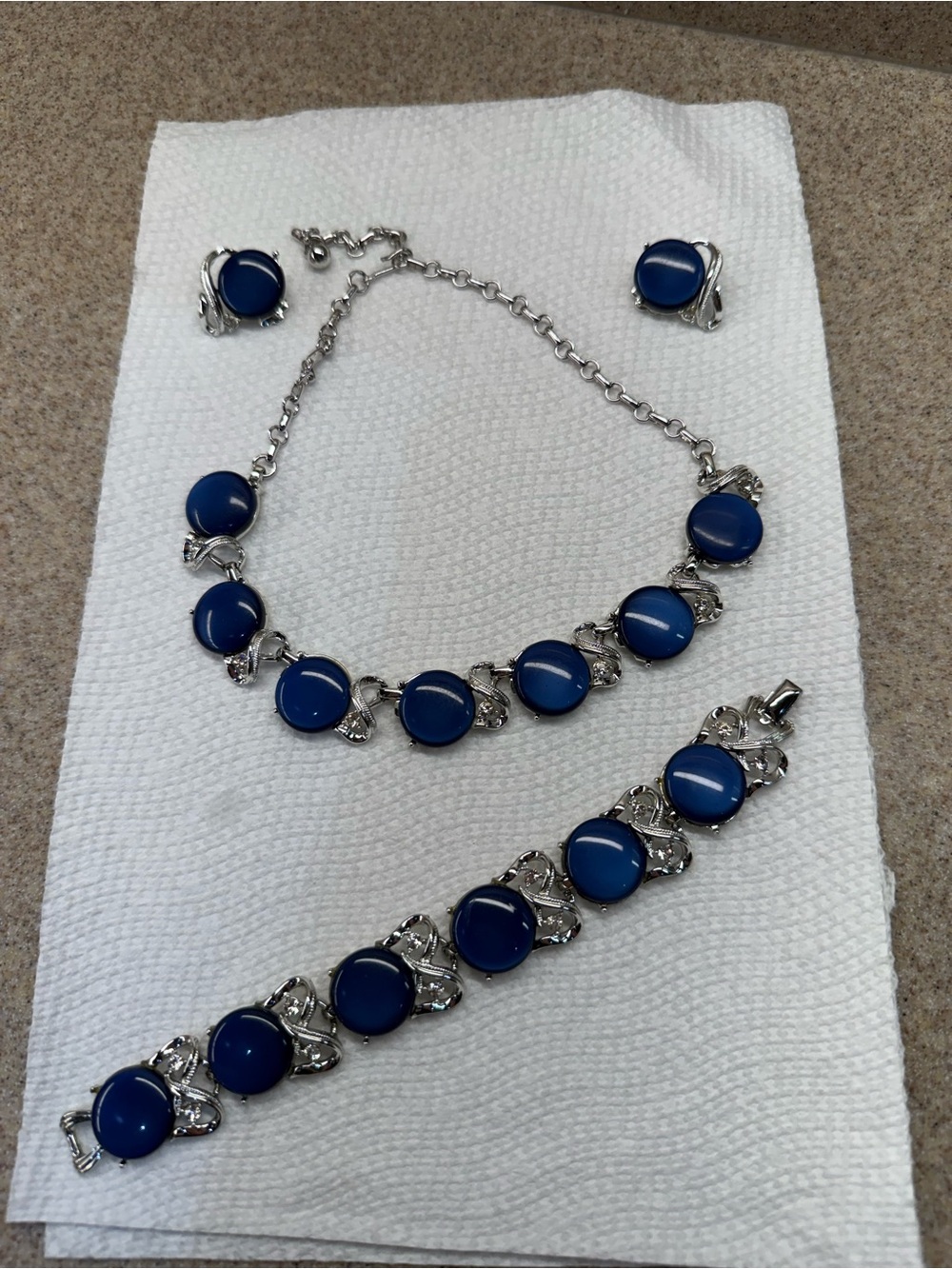 Vintage Coro Blue Moonglow Lucite Necklace Bracelet Earrings Set